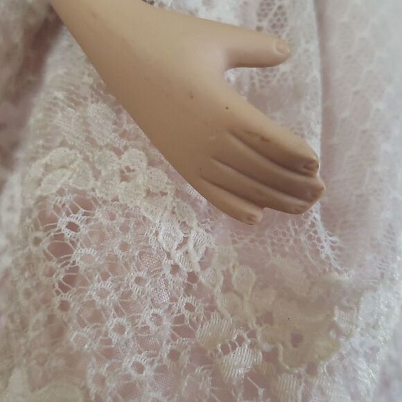 Pretty Vintage 17" Porcelain Doll with Metal Stand - Picture 9 of 13